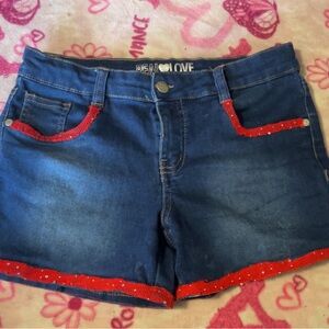 Blue Denim Shorts with Red Trim
